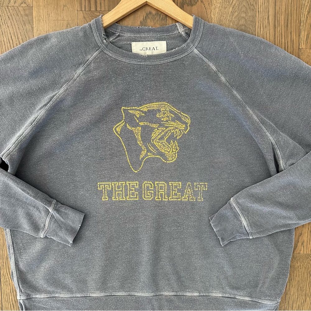 The Great The College Sweatshirt Tiger Print Cornflower Blue, Yellow 1 / Small - Picture 2 of 9